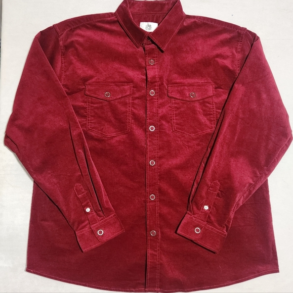 Mocotono Mens XL Corduroy Button Down Shirt Burgundy Red Long Sleeve Shacket - Picture 1 of 8